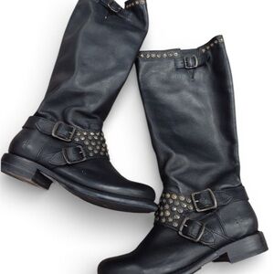 Frye Black Studded Leather Moto Boots